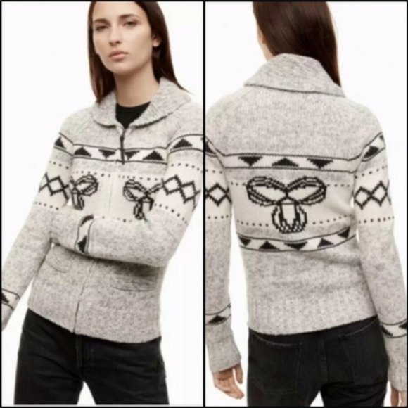 Aritzia TNA Sea To Sky 100% Lambswool Full Zip Sweater Cardigan - Size X Small - Picture 1 of 12